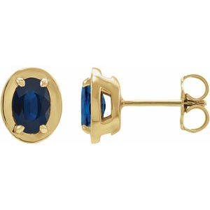 14K Yellow Gold Lab-Grown Blue Sapphire Stud Earrings