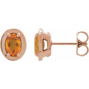 14K Rose Gold Natural Citrine Stud Earrings