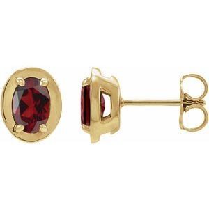 14K Yellow Gold Natural Mozambique Garnet Stud Earrings