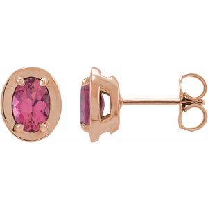 14K Rose Gold Natural Pink Tourmaline Stud Earrings