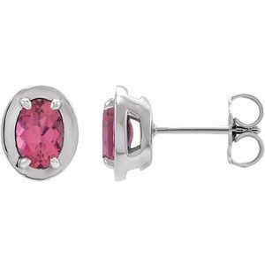 Sterling Silver Natural Pink Tourmaline Stud Earrings