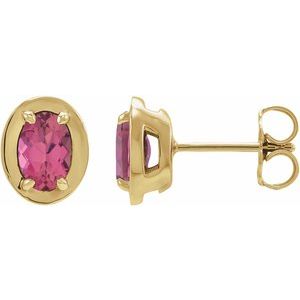 14K Yellow Gold Natural Pink Tourmaline Stud Earrings