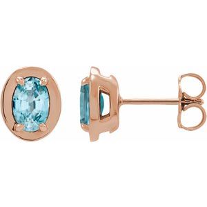 14K Rose Gold Natural Blue Zircon Stud Earrings