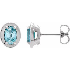 Sterling Silver Natural Blue Zircon Stud Earrings