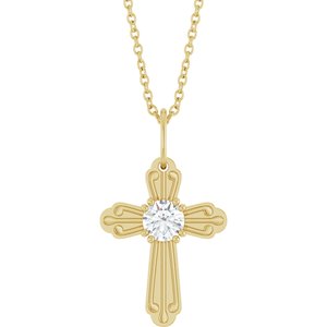14K Yellow Gold 1/4 CT Natural Diamond Cross 18" Necklace