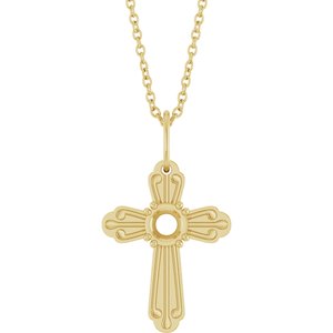 14K Yellow Gold 4.2 mm Round Accented Cross 18" Necklace Mounting – image 2