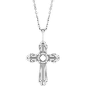 Sterling Silver 4.2 mm Round Accented Cross 18" Necklace Mounting – image 2