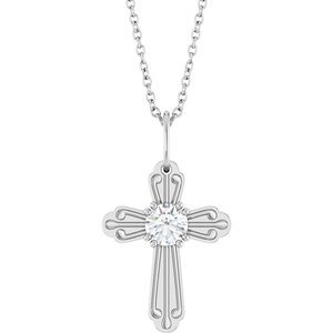 Sterling Silver 1/4 CT Lab-Grown Diamond Cross 18" Necklace