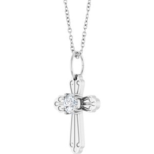 14K White Gold 4.2 mm Round Accented Cross 18" Necklace Mounting – image 3