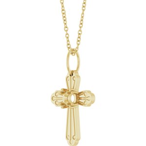 10K Yellow Gold 4.2 mm Round Accented Cross 18" Necklace Mounting – image 4