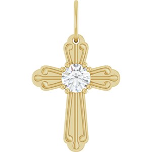 14K Yellow Gold 1/4 CT Lab-Grown Diamond Cross Pendant