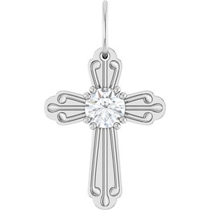 Sterling Silver 1/4 CT Lab-Grown Diamond Cross Pendant