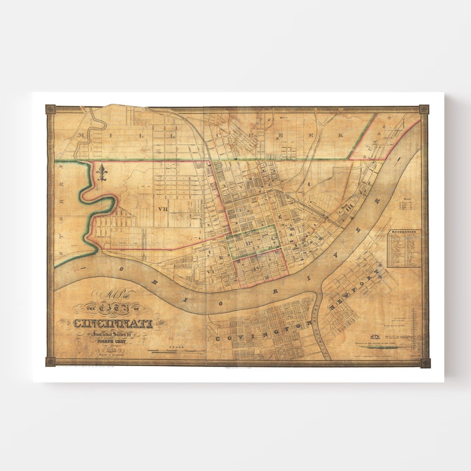 Vintage Map of Cincinnati, Ohio 1838