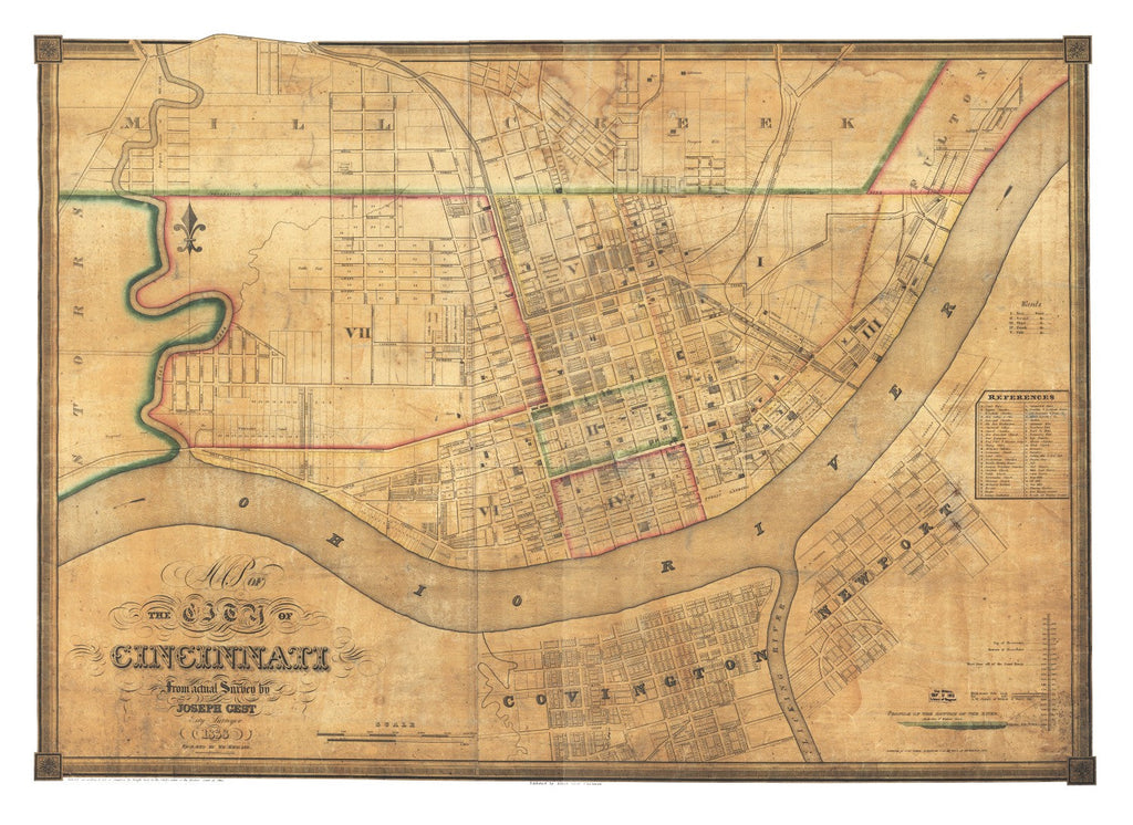 Vintage Map of Cincinnati, Ohio 1838