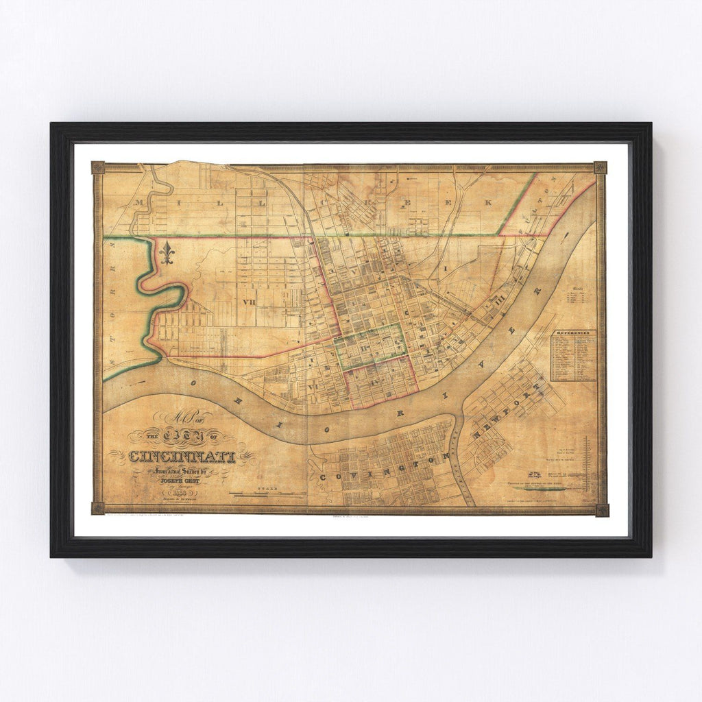 Vintage Map of Cincinnati, Ohio 1838