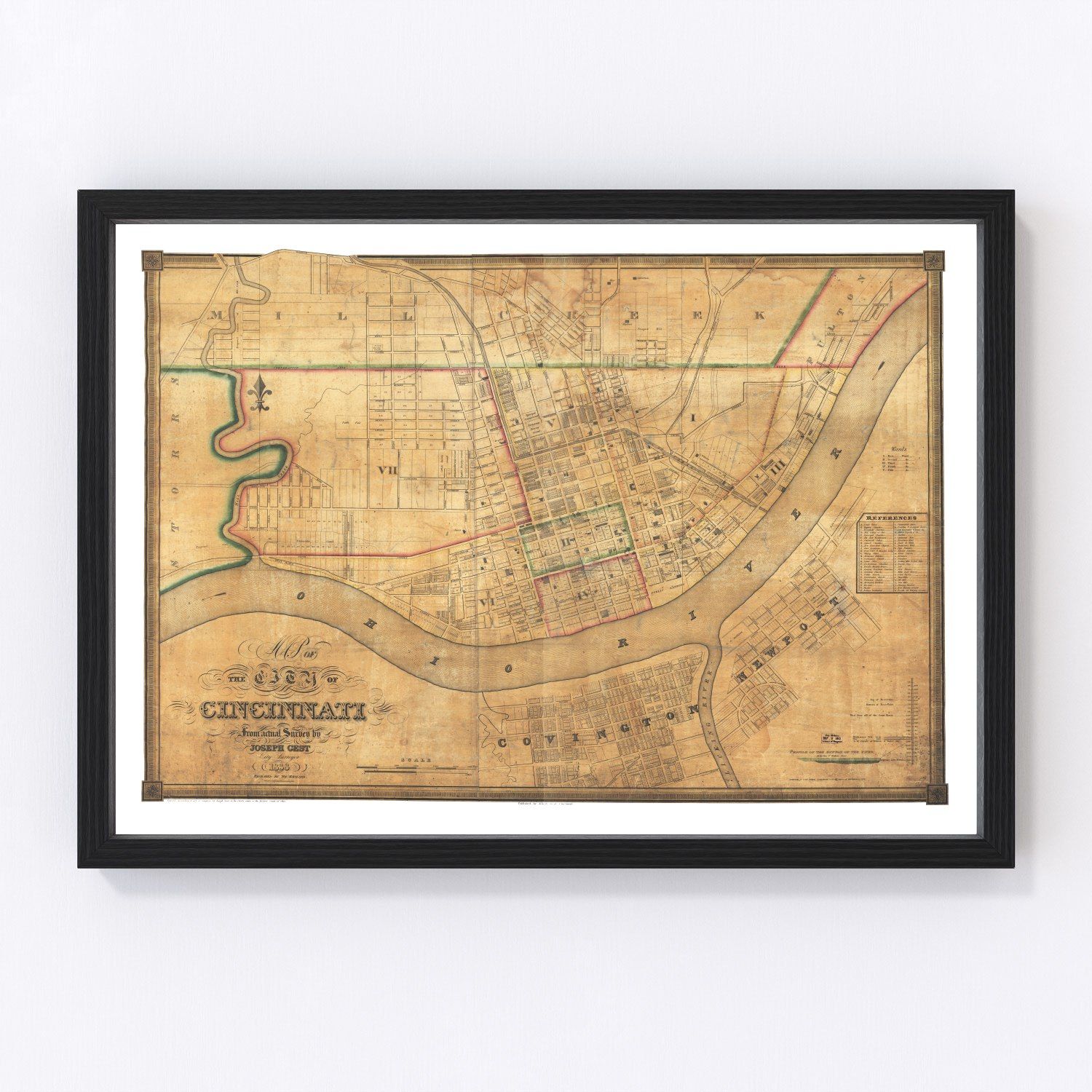Vintage Map of Cincinnati, Ohio 1838