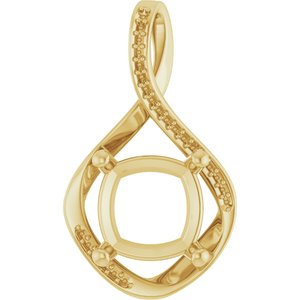 14K Yellow Gold 11x11 mm Cushion Pendant Mounting – image 2