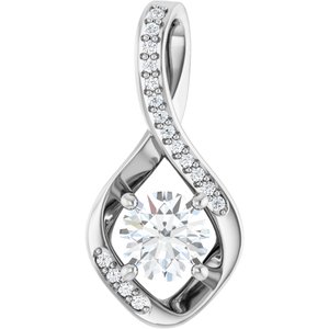 14K White Gold 6 mm Round .07 CTW Lab-Grown Diamond Semi-Set Pendant