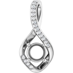 14K White Gold 6 mm Round .07 CTW Natural Diamond Semi-Set Pendant – image 2
