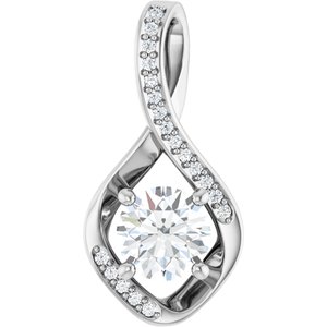 14K White Gold 6.5 mm Round .07 CTW Lab-Grown Diamond Semi-Set Pendant