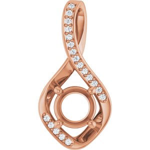 14K Rose Gold 6.5 mm Round .07 CTW Natural Diamond Semi-Set Pendant – image 2