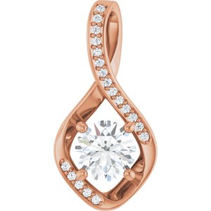 14K Rose Gold 6.5 mm Round .07 CTW Lab-Grown Diamond Semi-Set Pendant