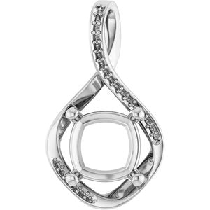 14K White Gold 10x10 mm Cushion Pendant Mounting – image 2