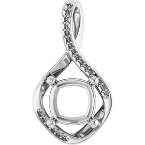 10K White Gold 9x9 mm Cushion Pendant Mounting – image 2