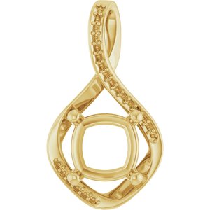 18K Yellow Gold 9x9 mm Cushion Pendant Mounting – image 2