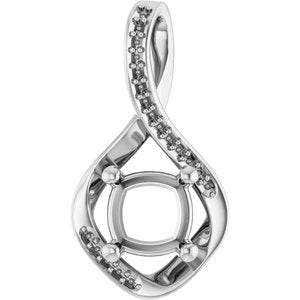 10K White Gold 7x7 mm Cushion Pendant Mounting – image 2