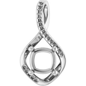 14K White Gold 8x8 mm Cushion Pendant Mounting – image 2