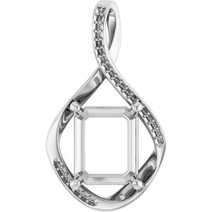 10K White Gold 12x10 mm Emerald Pendant Mounting – image 2