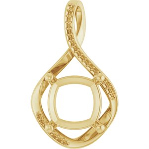 18K Yellow Gold 12x12 mm Cushion Pendant Mounting – image 2