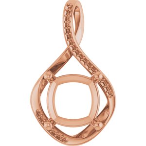 18K Rose Gold 12x12 mm Cushion Pendant Mounting – image 2