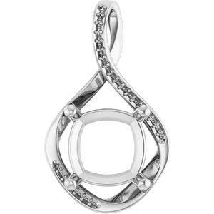 14K X1 White Gold 12x12 mm Cushion Pendant Mounting – image 2