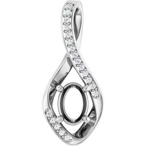 14K White Gold 7x5 mm Oval .07 CTW Natural Diamond Semi-Set Pendant – image 2