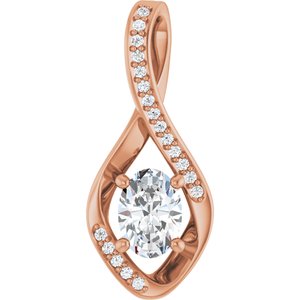 14K Rose Gold 7x5 mm Oval .07 CTW Natural Diamond Semi-Set Pendant