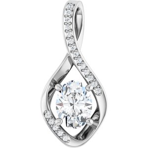 Platinum 8x6 mm Oval .07 CTW Natural Diamond Semi-Set Pendant