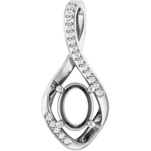 Platinum 8x6 mm Oval .07 CTW Natural Diamond Semi-Set Pendant – image 2