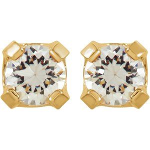14K Yellow Gold 2 mm Imitation White Cubic Zirconia Inverness® Piercing Stud Earrings – image 2