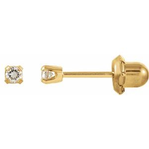 24K Yellow Gold-Plated Stainless Steel 2 mm Imitation White Cubic Zirconia Inverness® Piercing Earrings