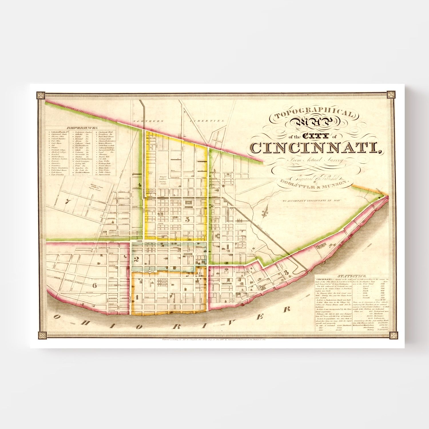 Vintage Map of Cincinnati, Ohio 1841