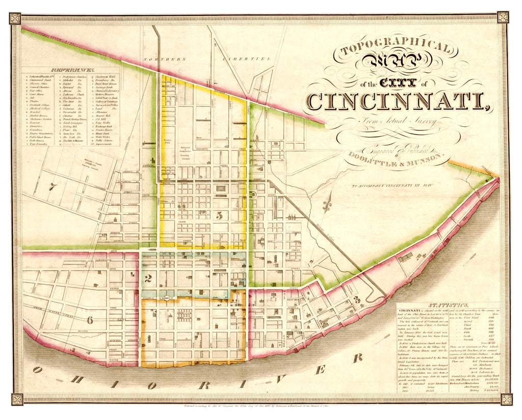 Vintage Map of Cincinnati, Ohio 1841