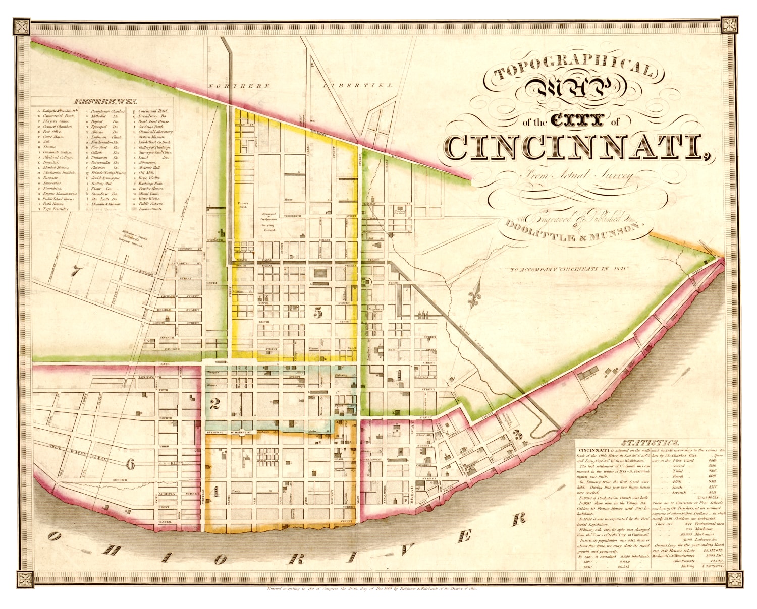 Vintage Map of Cincinnati, Ohio 1841