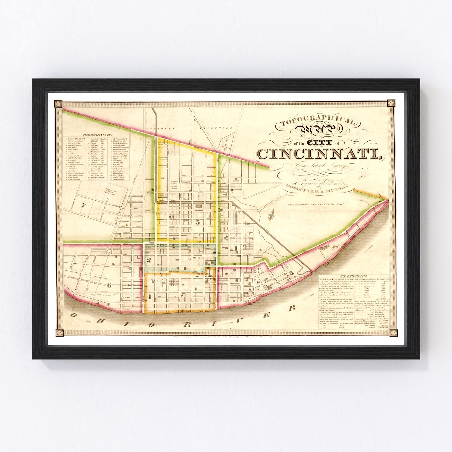 Vintage Map of Cincinnati, Ohio 1841