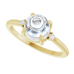 14K Yellow Gold 7 mm Round .03 CTW Natural Diamond Semi-Set Cabochon Ring – image 8