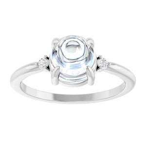 Platinum 7 mm Round .03 CTW Natural Diamond Semi-Set Cabochon Ring – image 5