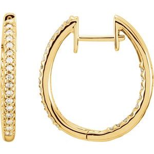 14K Yellow Gold 3/4 CTW Natural Diamond Inside-Outside 26.7 mm Hoop Earrings