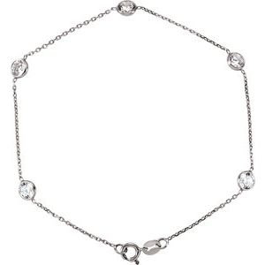 14K White Gold Imitation White Cubic Zirconia 5-Station 7" Bracelet