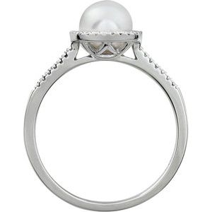 Sterling Silver Cultured White Freshwater Pearl & .01 CTW Natural Diamond Ring